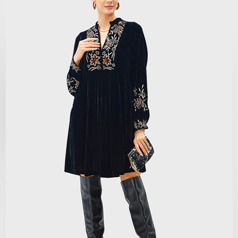 eShakti Black Embroidered Mini Dress